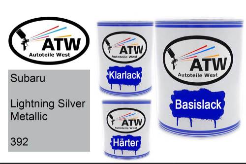 Subaru, Lightning Silver Metallic, 392: 1L Lackdose + 1L Klarlack + 500ml Härter - Set, von ATW Autoteile West.